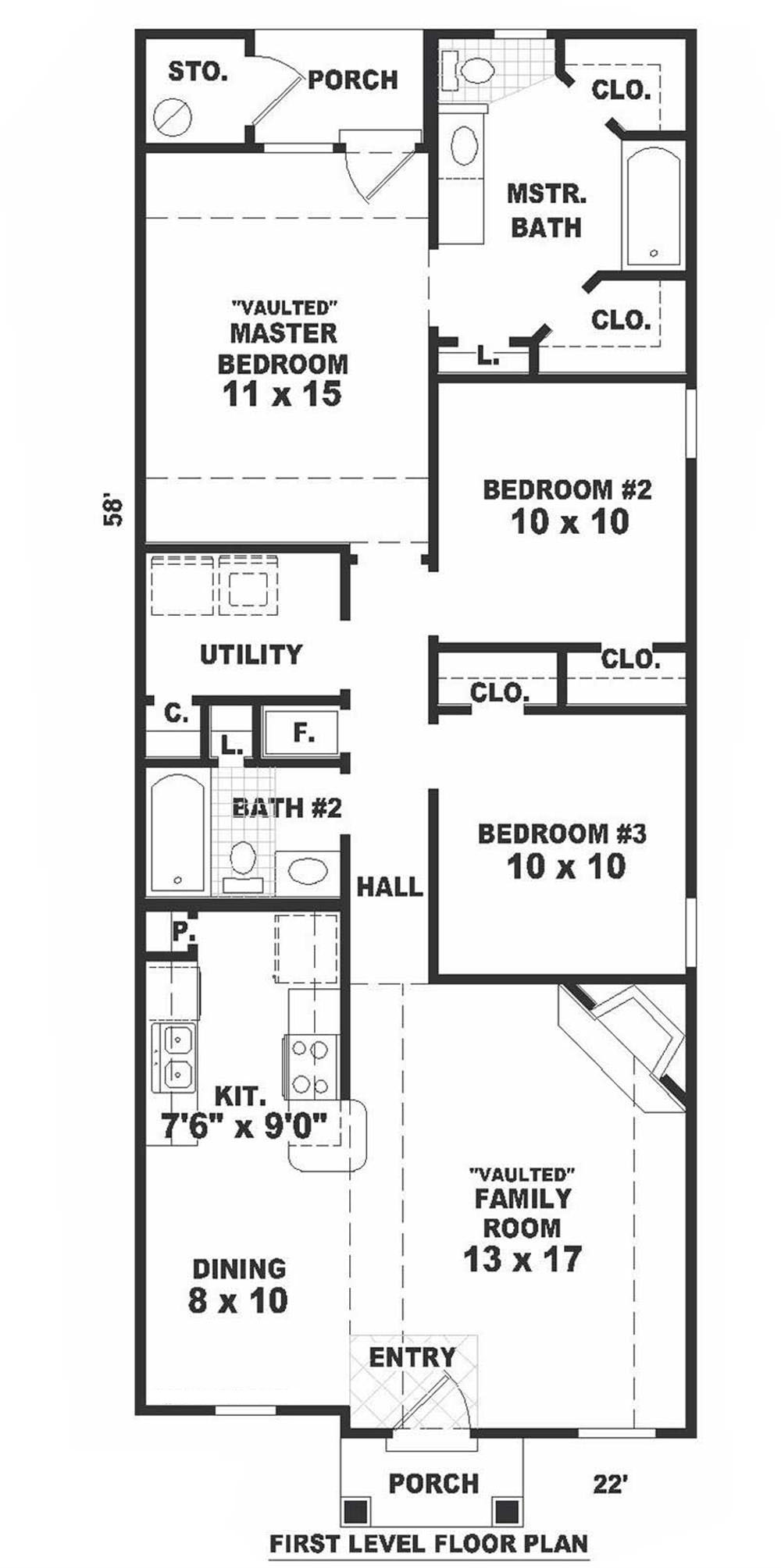Small, Bungalow House Plans Home Design B112077F 7596